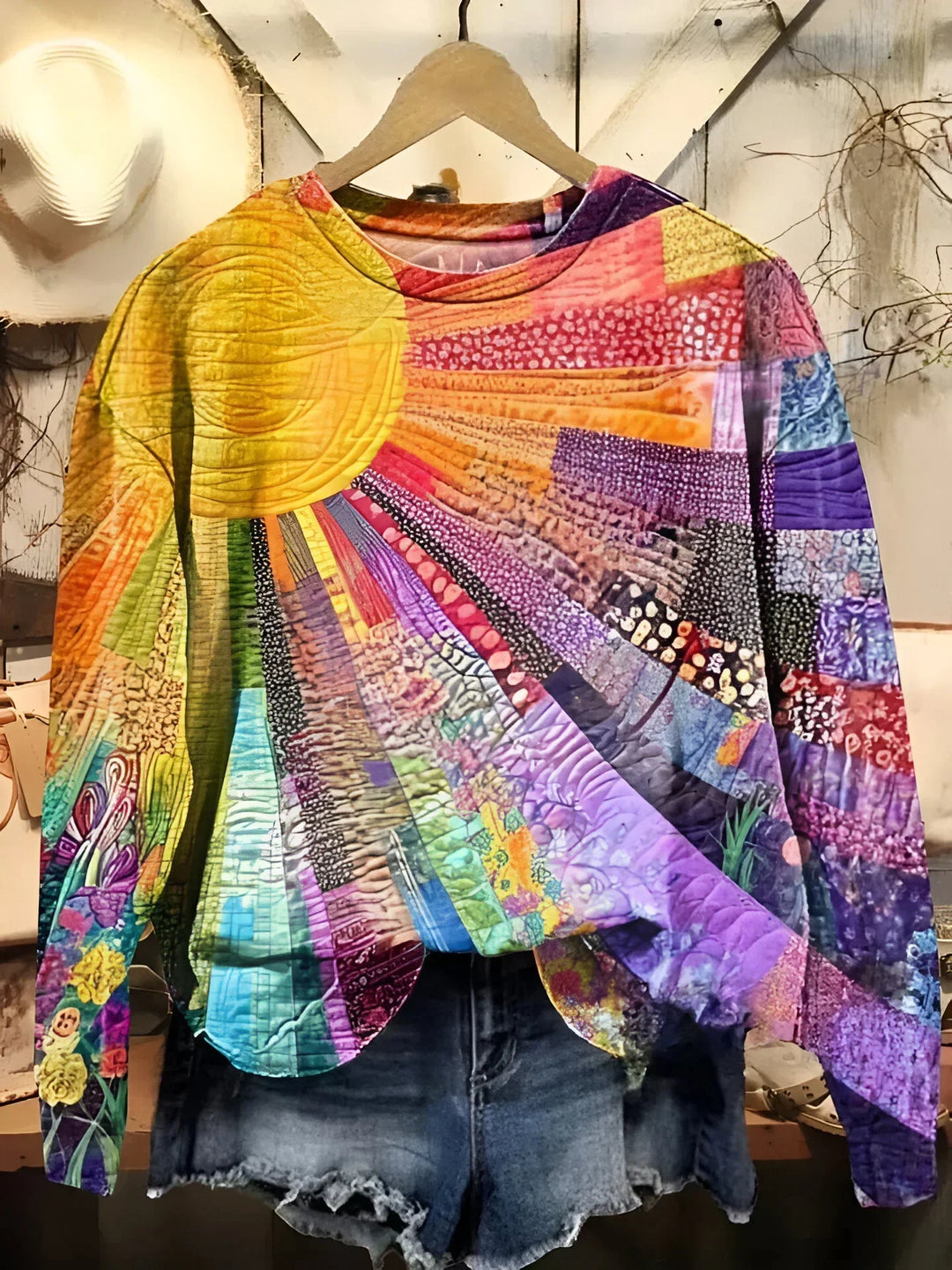 Quirine™ | Sudadera con Capucha de Collage de Sol Colorido